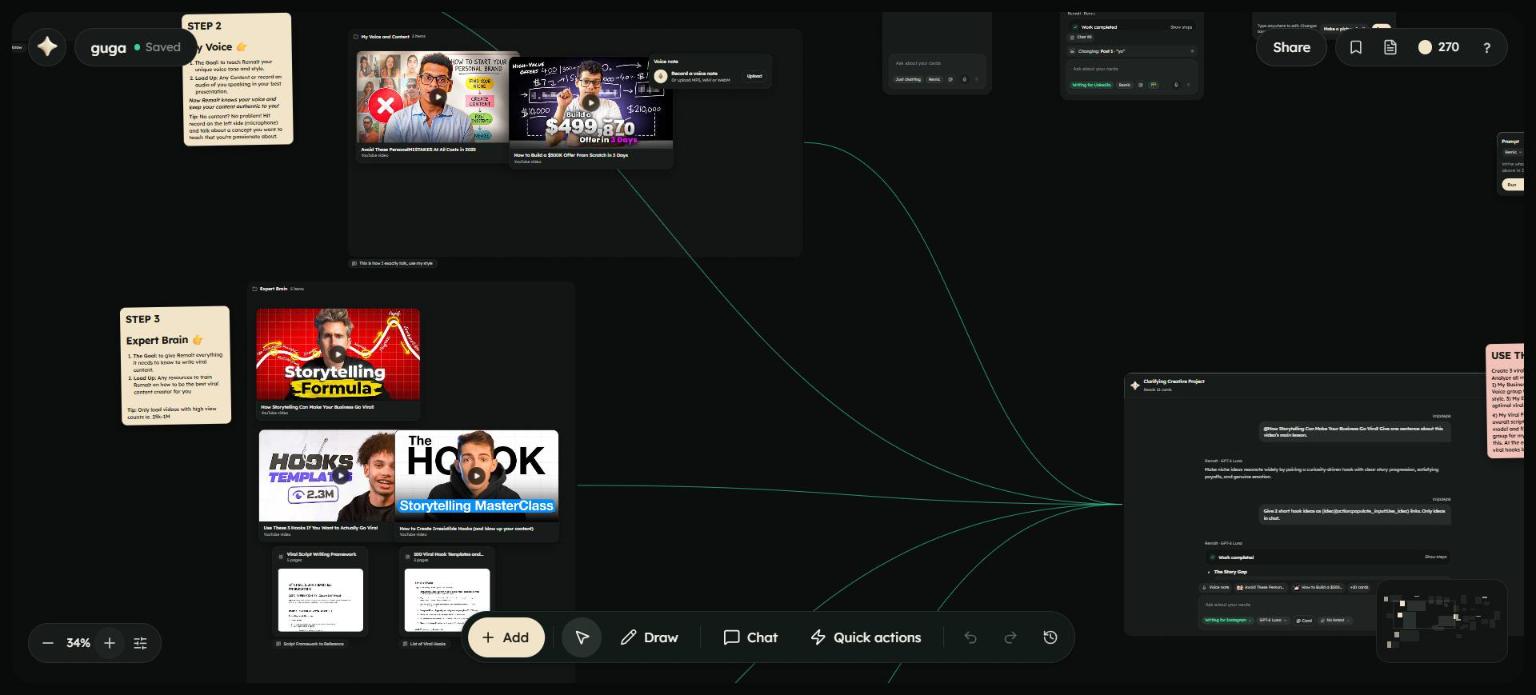 A Remalt Board in the new look: video and note cards joined to a chat, with the bar at the bottom